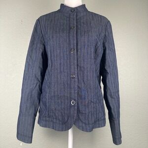 Cutter Buck Jacket Women Size M Indigo Blue Herringbone Mock Neck Button Front